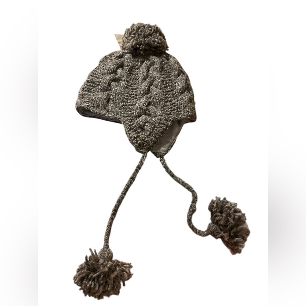 Collection Royal Cozy Pom-Pom Lined Flap Hat  with Tassels - Brownish Gray NWT